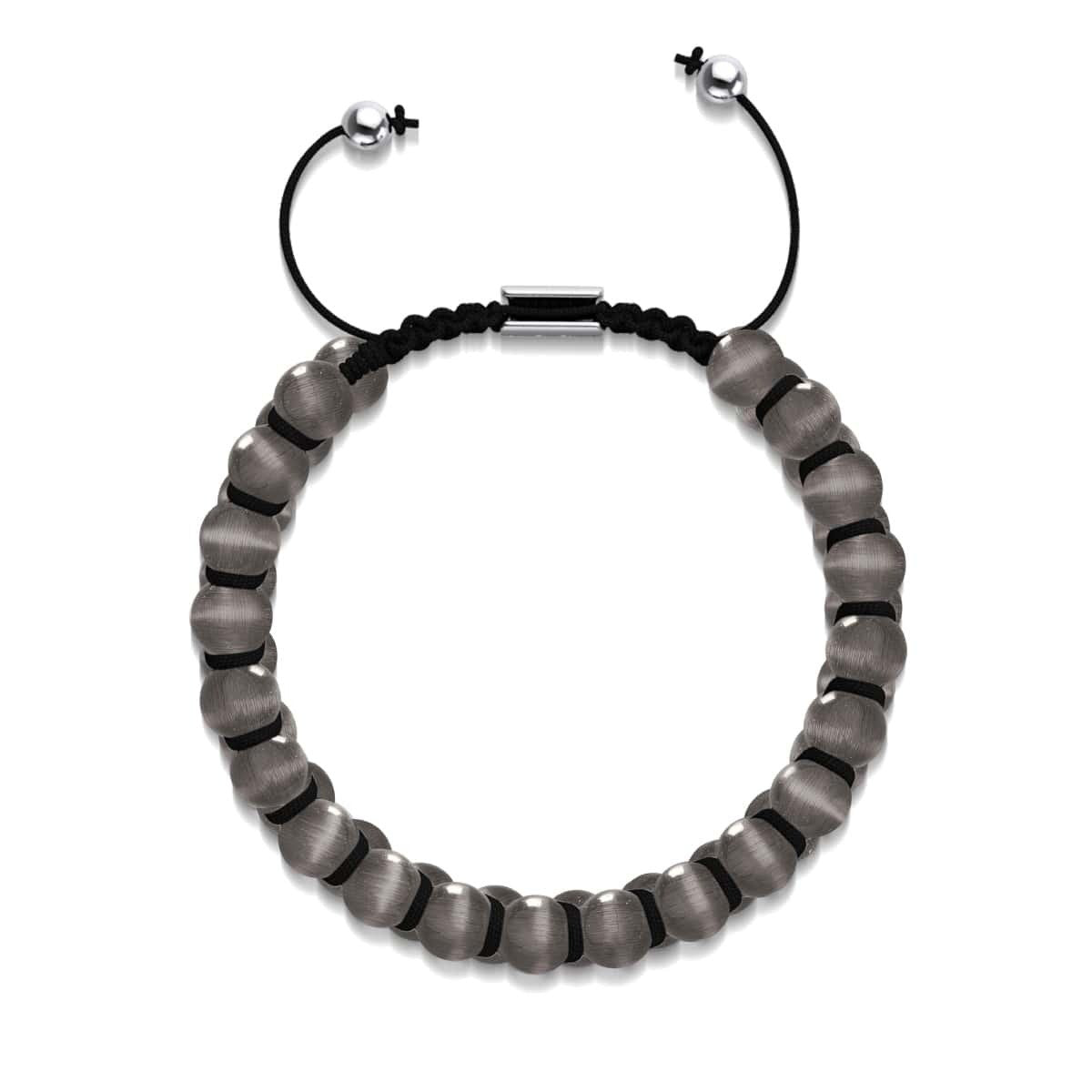 Charbon | Argent | Bracelet double macramé en verre Cheshire